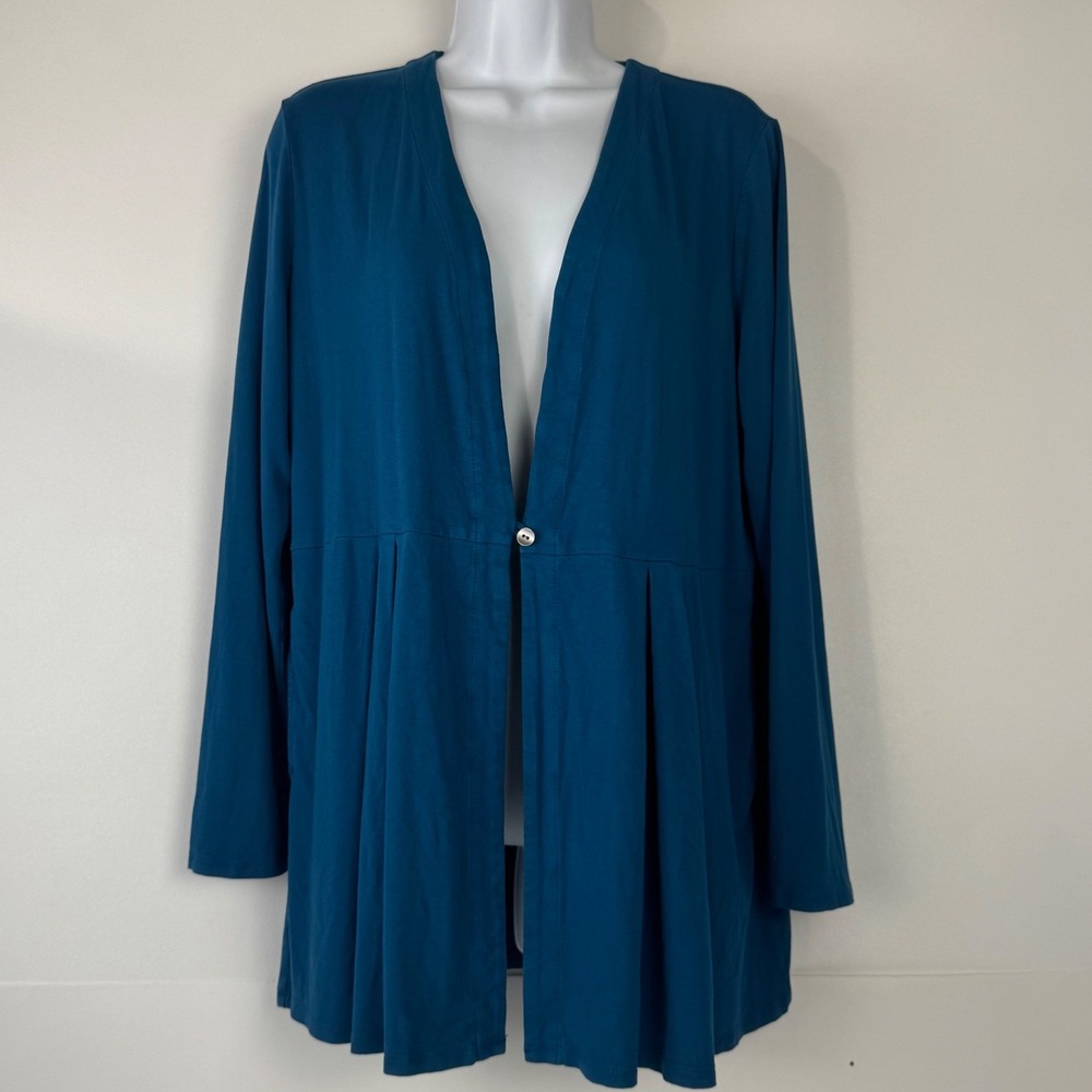 J. Jill Wearever Collection M Single Button Cardigan Teal Blue Womens Pockets